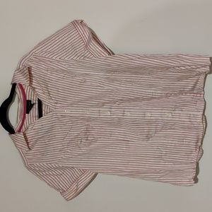 Lane Bryant Pink and White Striped Short Sleeved Blouse With Silver Size…